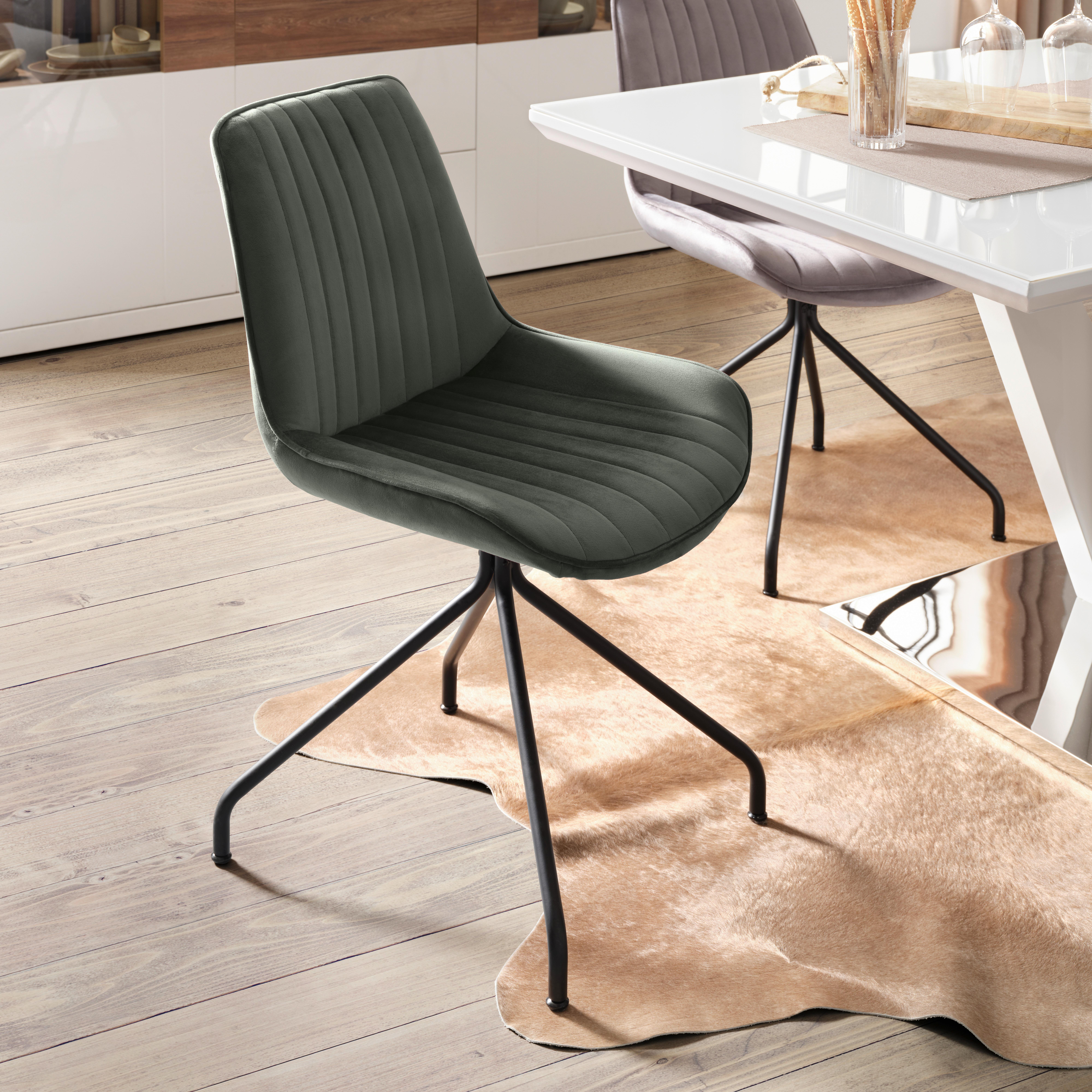 Stuhl Mattheo in Grün Samtbezug - Schwarz/Grau, MODERN, Textil/Metall (50/83,5/51cm) - Mömax