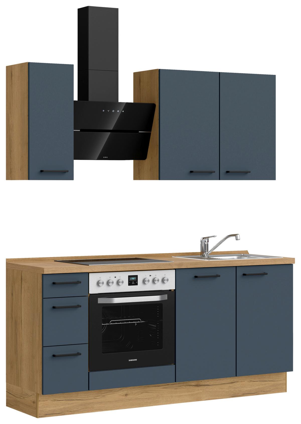 Küchenblock Easytouch High m. Geräten Dunkelblau - Eichefarben/Schwarz, MODERN, Holzwerkstoff/Metall (180cm) - Nobilia