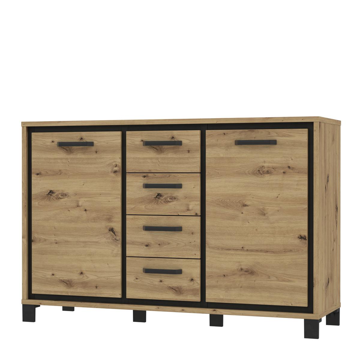 Kommode "Trondheim" , Schwarz, Eiche - Eichefarben/Schwarz, MODERN, Holzwerkstoff/Kunststoff (138,4/91,2/41,5cm) - MID.YOU