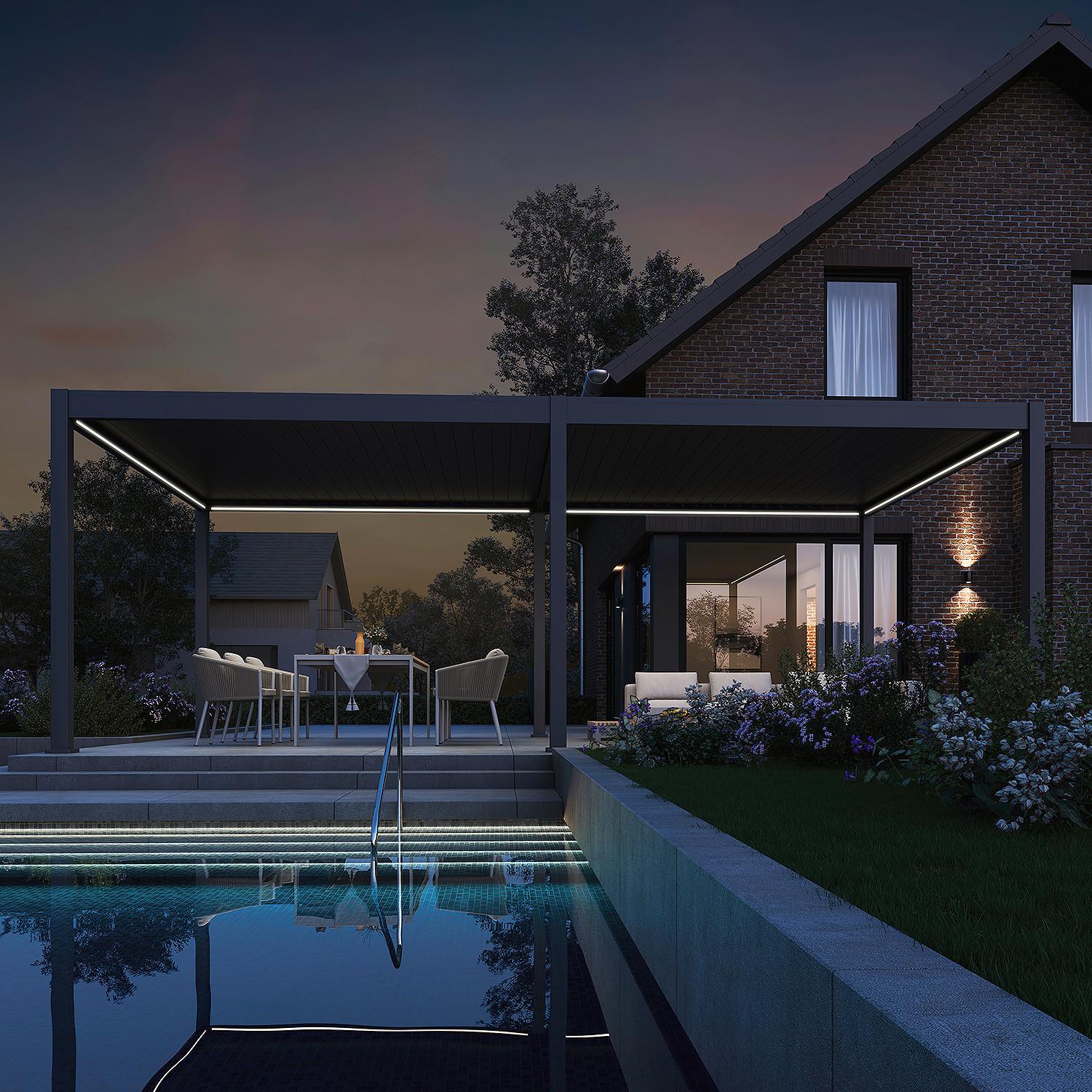 Pergola Deluxe Plus m. LED ca. 400x800 cm Anthr. Netzbetr - Anthrazit, Basics, Metall (400/255/800cm) - Gardenson