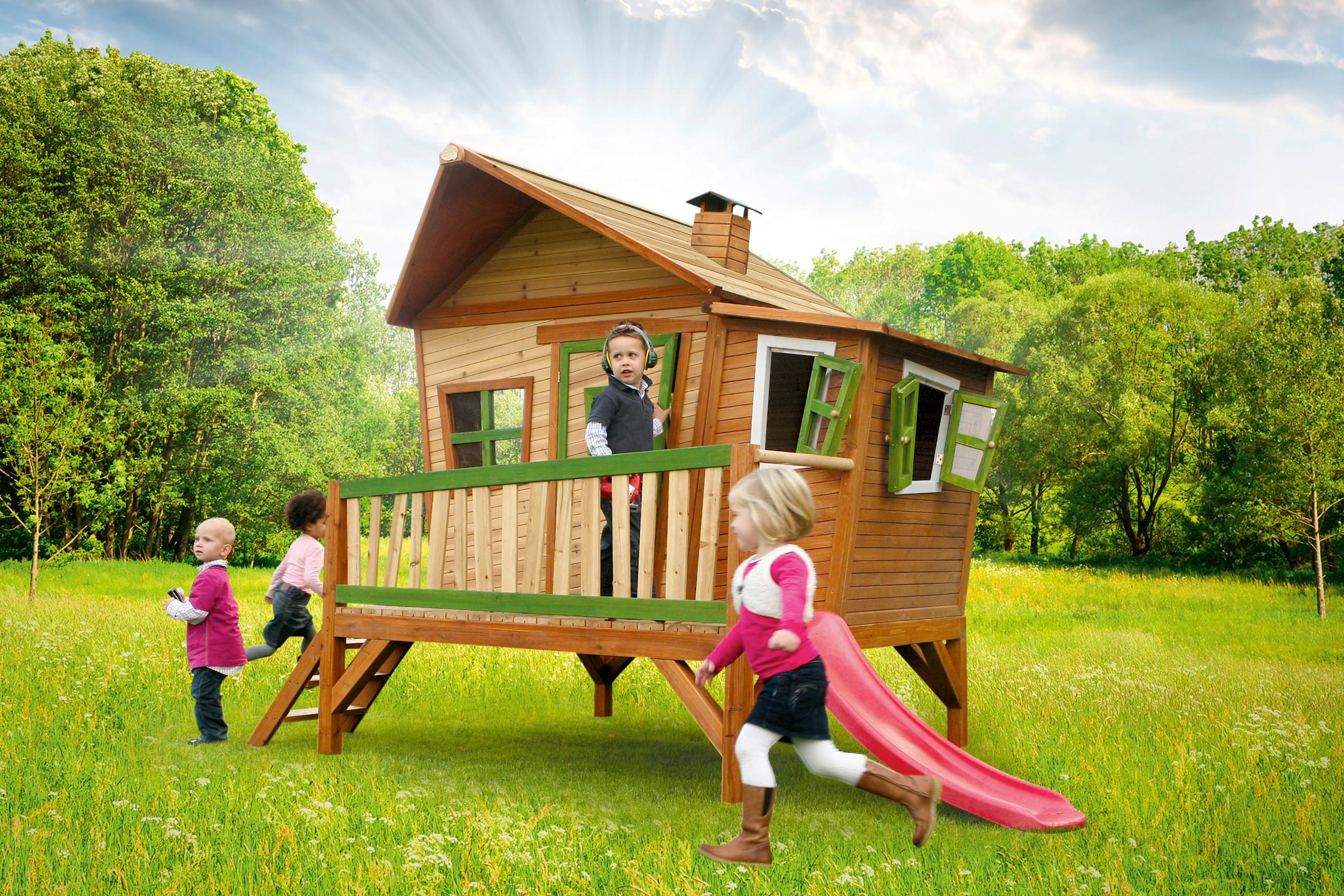 Spielhaus Emma aus Zedernholz Massiv - Rot/Braun, Basics, Holz (345/229/180cm) - Ambia Garden