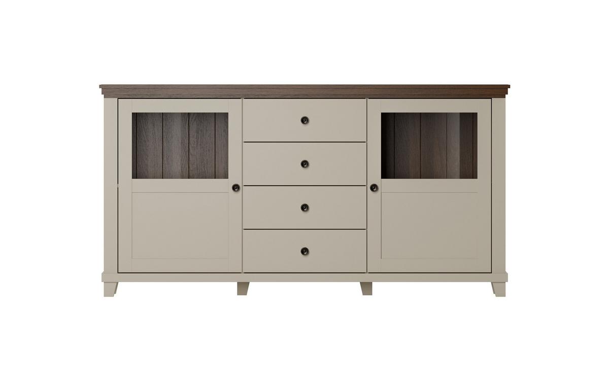 Tálalószekrény Evora - kasmírszínű/tölgyfa színű, Design, faalapú anyag/üveg (181/93/42cm)