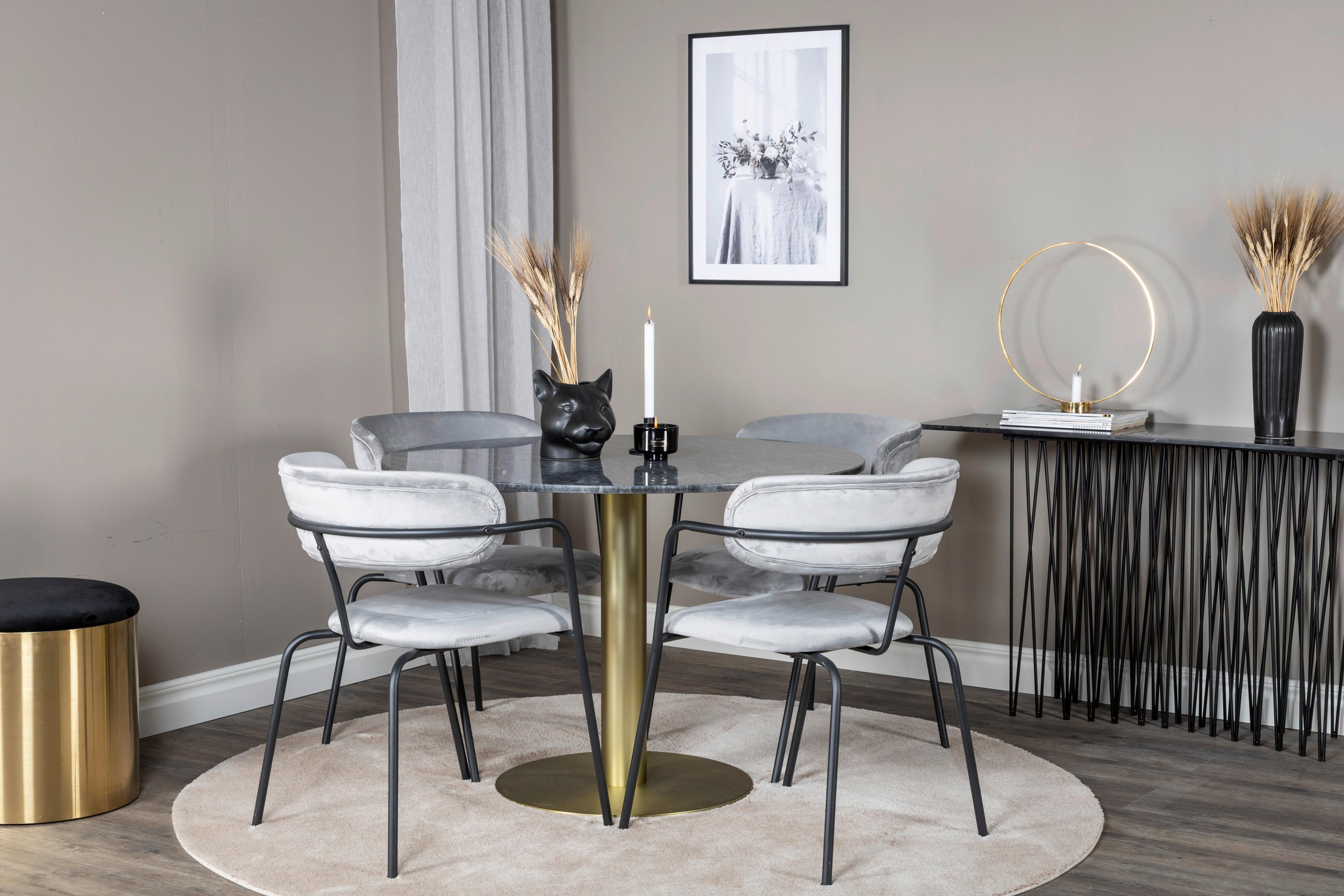 ESSTISCH ESTELLE - Dunkelgrau/Goldfarben, Design, Stein/Metall (106/106/75cm) - Livetastic