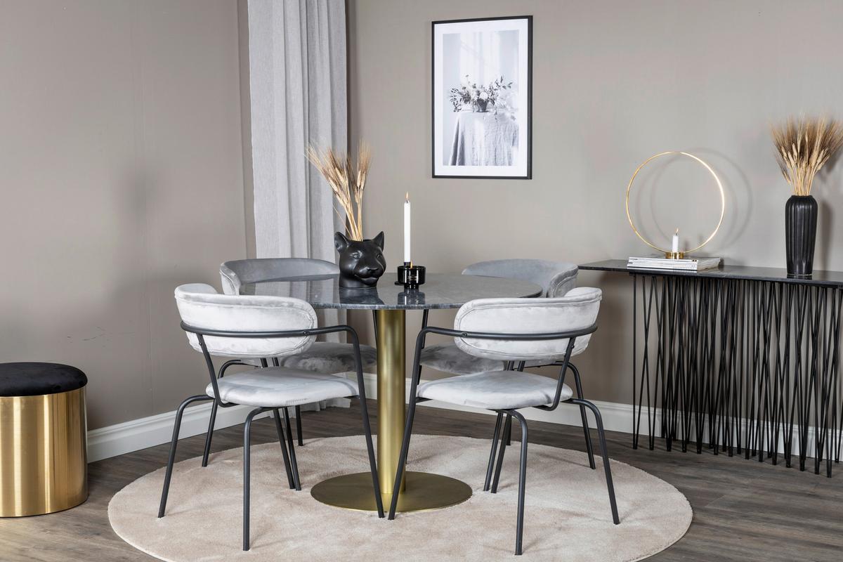 ESSTISCH ESTELLE - Dunkelgrau/Goldfarben, Design, Stein/Metall (106/106/75cm) - Livetastic