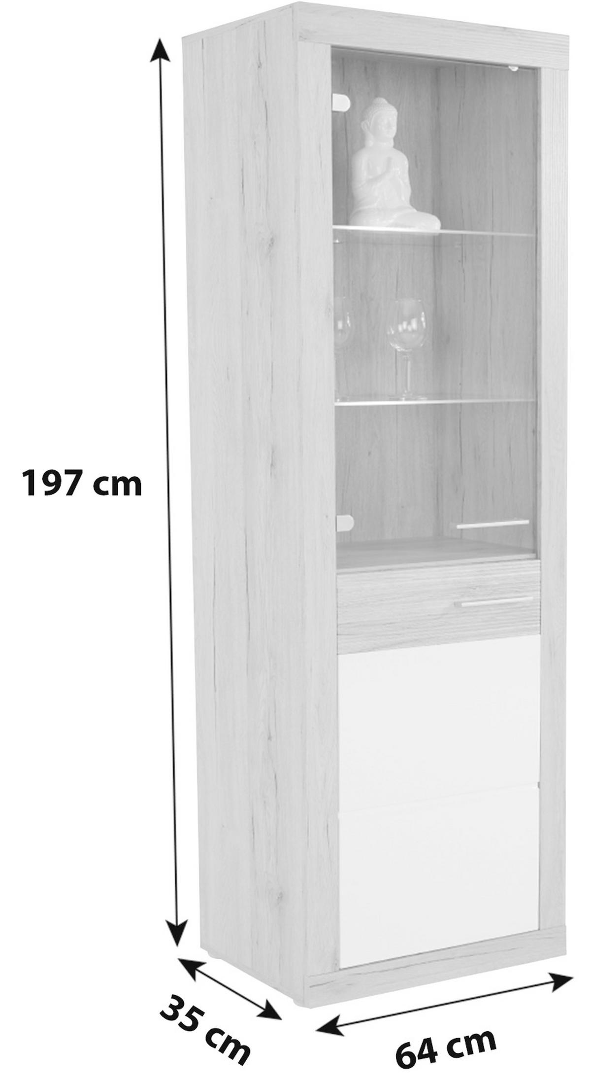 Vitrină Malta - alb/culoare lemn stejar, Modern, sticlă/material pe bază de lemn (63,9/196,6/34,9cm) - Modern Living