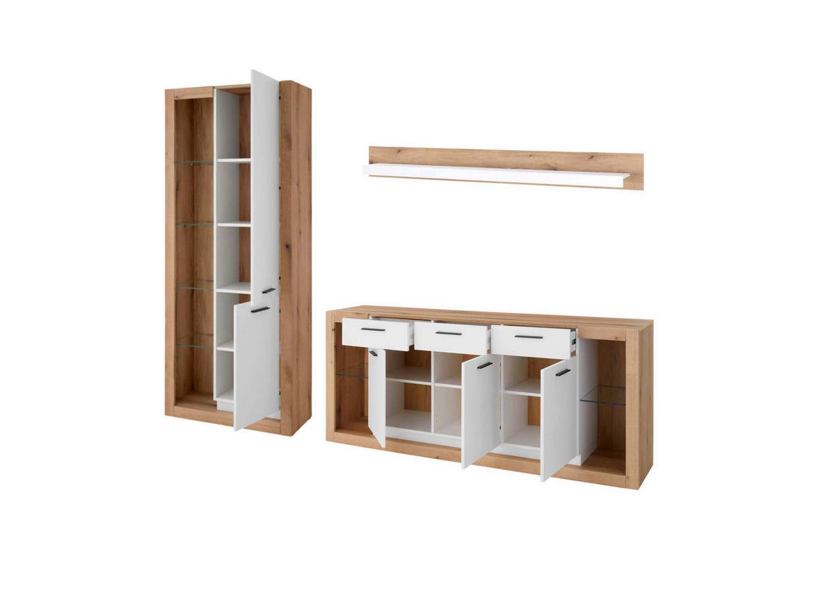 WOHNWAND BRIXEN - Eichefarben/Schwarz, Design, Glas/Holzwerkstoff (298/195/43cm) - MID.YOU