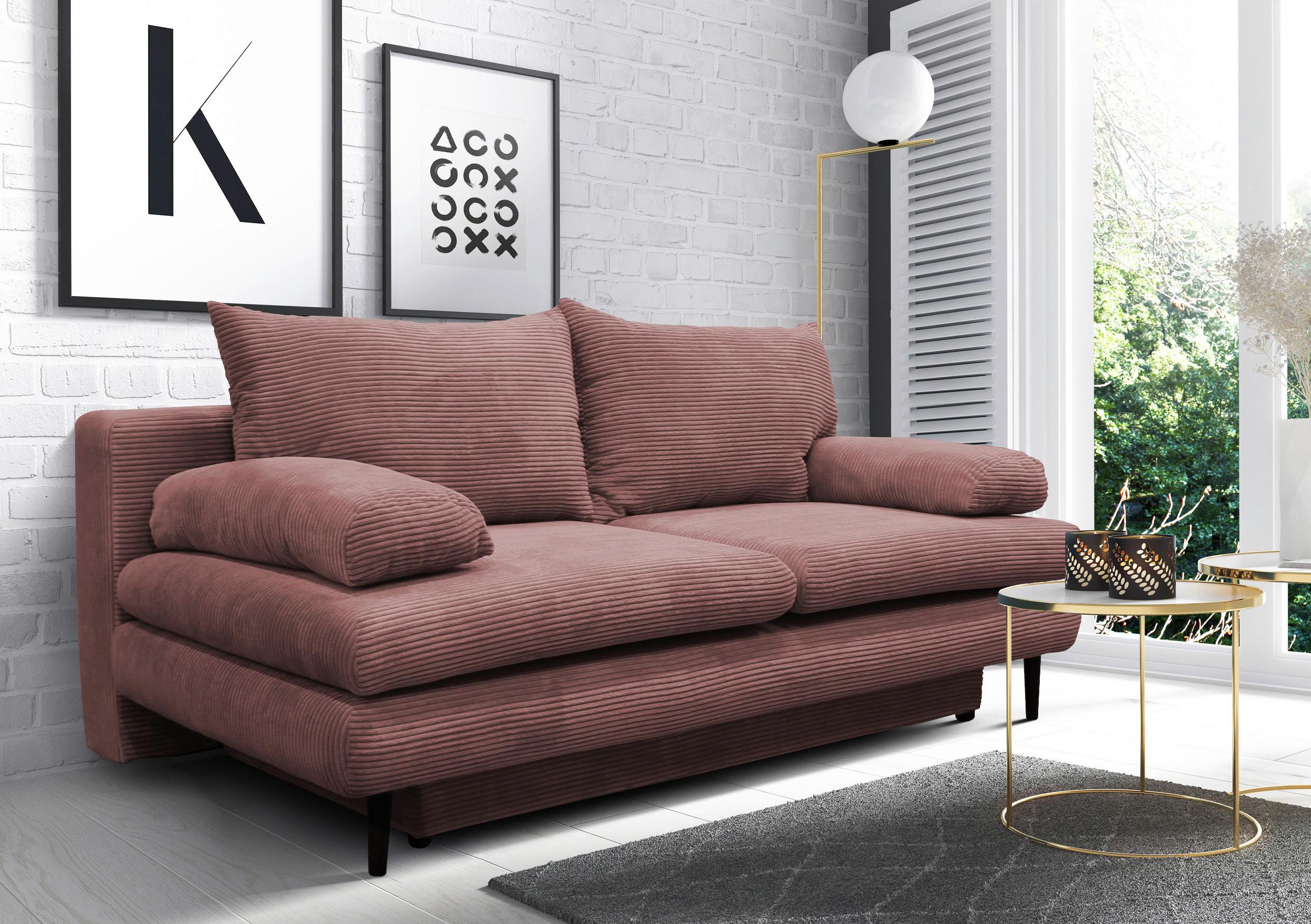Trosjed Na Razvlačenje Fiore - prljavo ružičasta/crna, Design, tekstil/drvo (202/85/99cm) - Modern Living