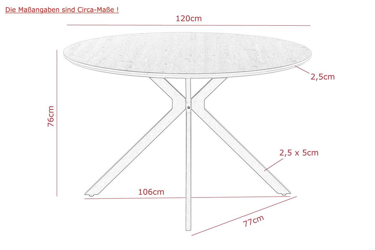 ESSTISCH KINDU T - Schwarz/Eiche Artisan, MODERN, Holzwerkstoff/Metall (120/120/76cm) - P & B