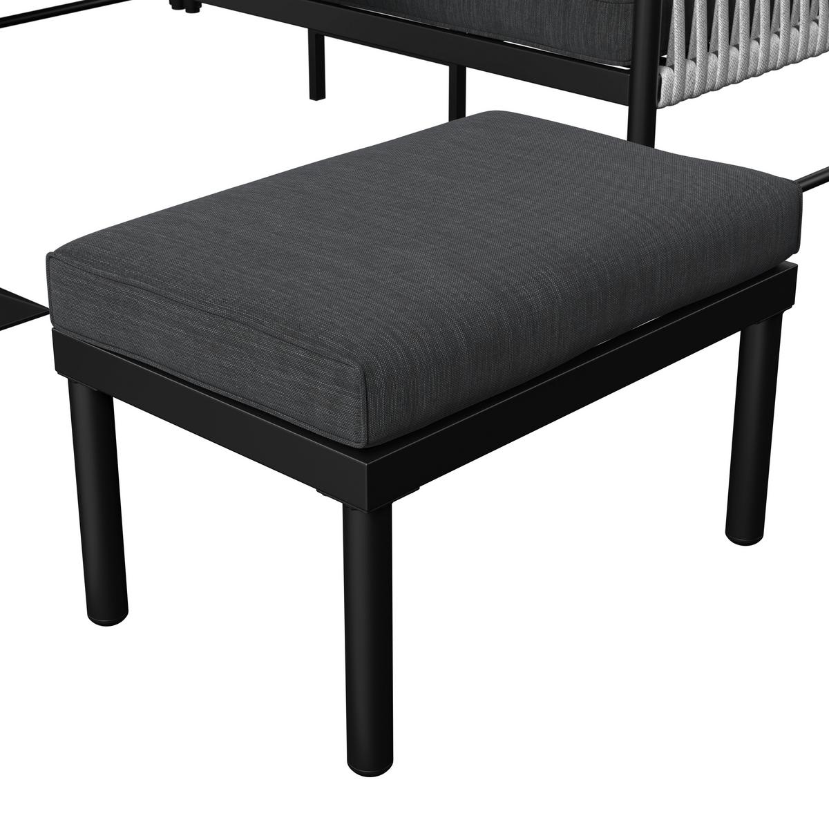 Dining-Loungeset Polly Schwarz Outdoorstoff/Metall - Hellgrau/Schwarz, MODERN, Kunststoff/Textil - Bessagi Garden