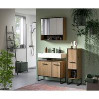 Badezimmer Bagno 3-tlg. Eiche Artisan/Schwarz - Schwarz/Eiche Artisan, Trend, Glas/Holzwerkstoff (110cm) - MID.YOU