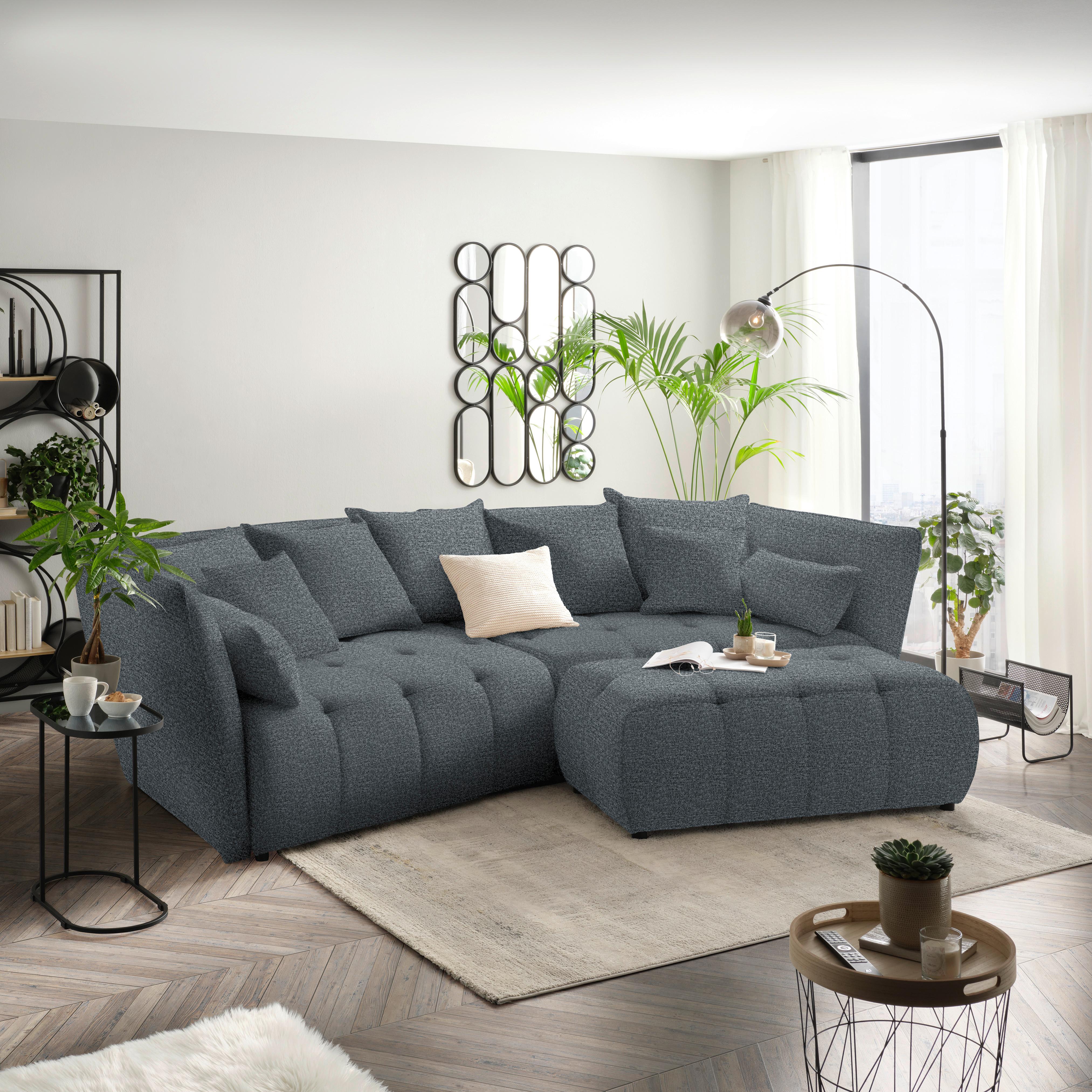 Boxspringsofa Sofi Grau - Schwarz/Grau, MODERN, Textil (294/93/152cm) - Premium Living