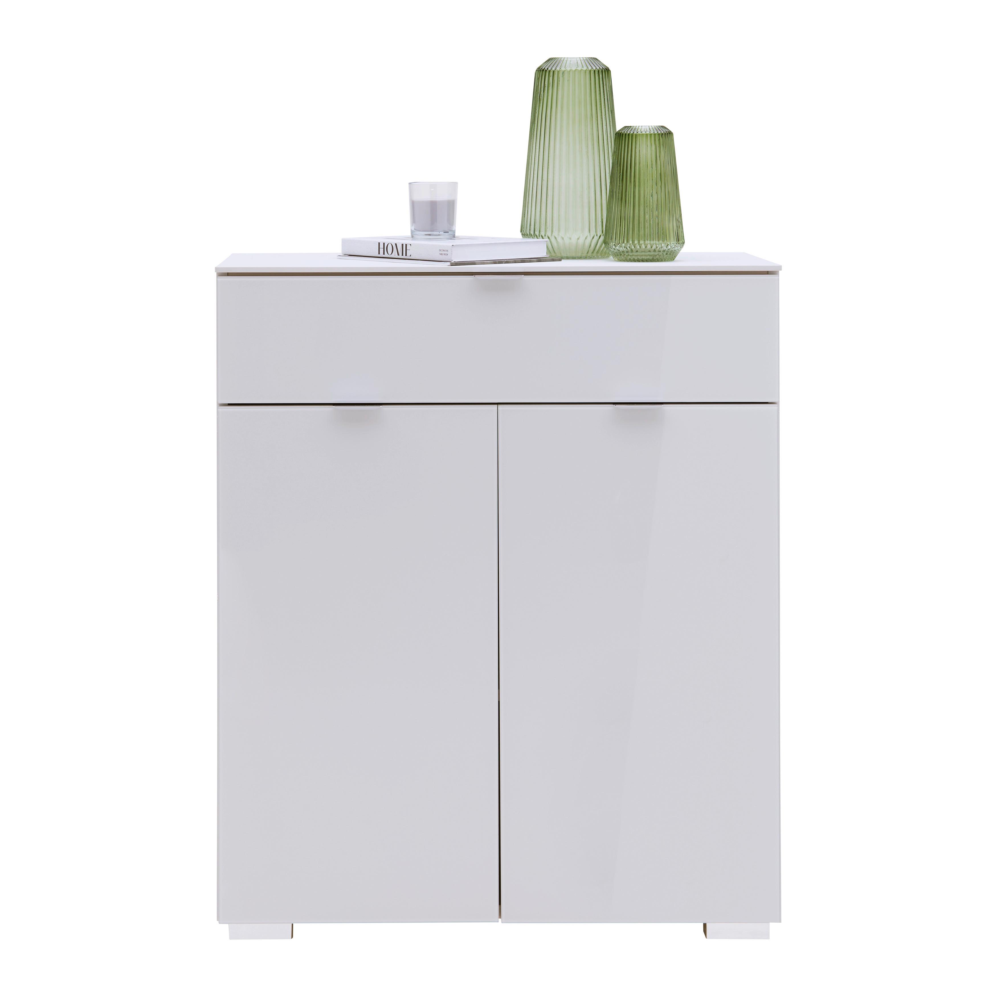 Kommode Sonate in Weiss - Chromfarben/Grau, Glas/Holzwerkstoff (80/96/40cm) - Premium Living