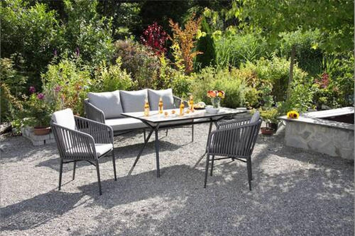 FOTEL SZTAPLOWANY NEW YORK - kolor grafitowy/szary, Modern, metal/tkanina (61/82/63cm) - Ambia Garden