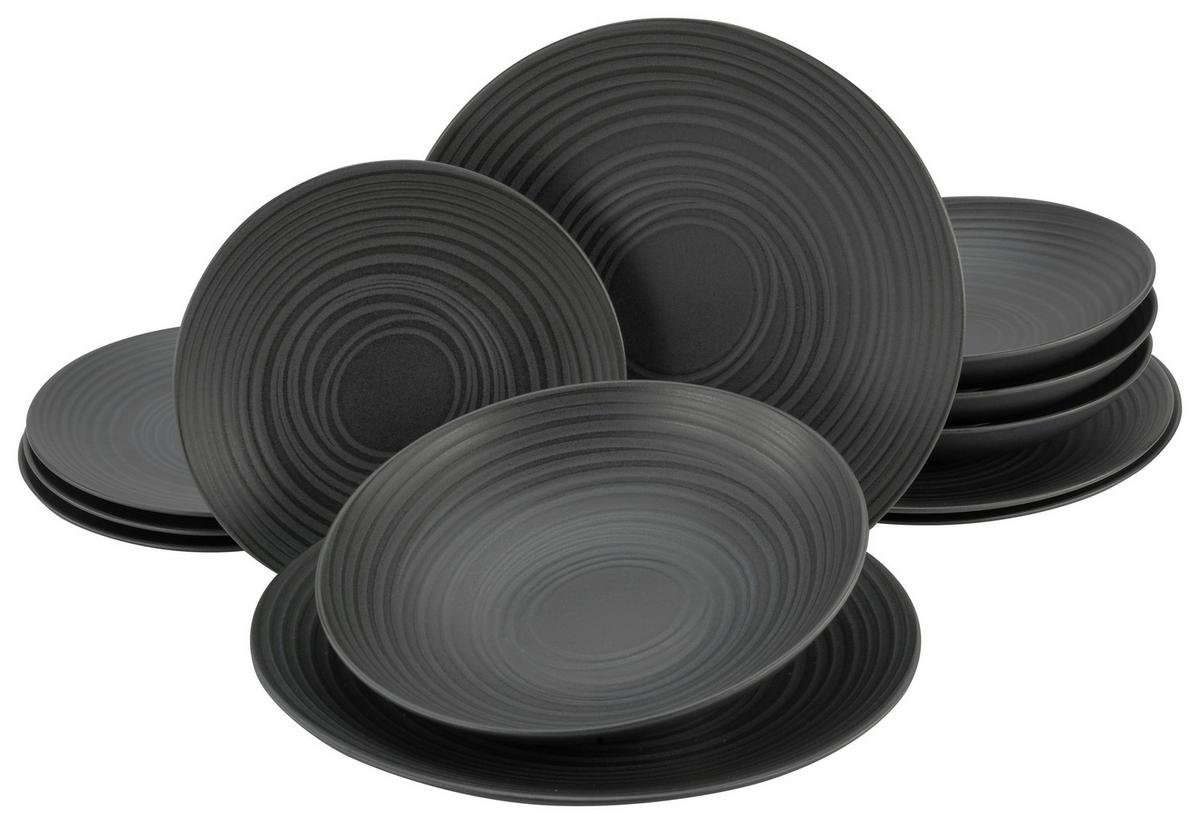 Jedilni Servis Lava Stone Black, 12-Delni - črna, Trend, keramika - Creatable