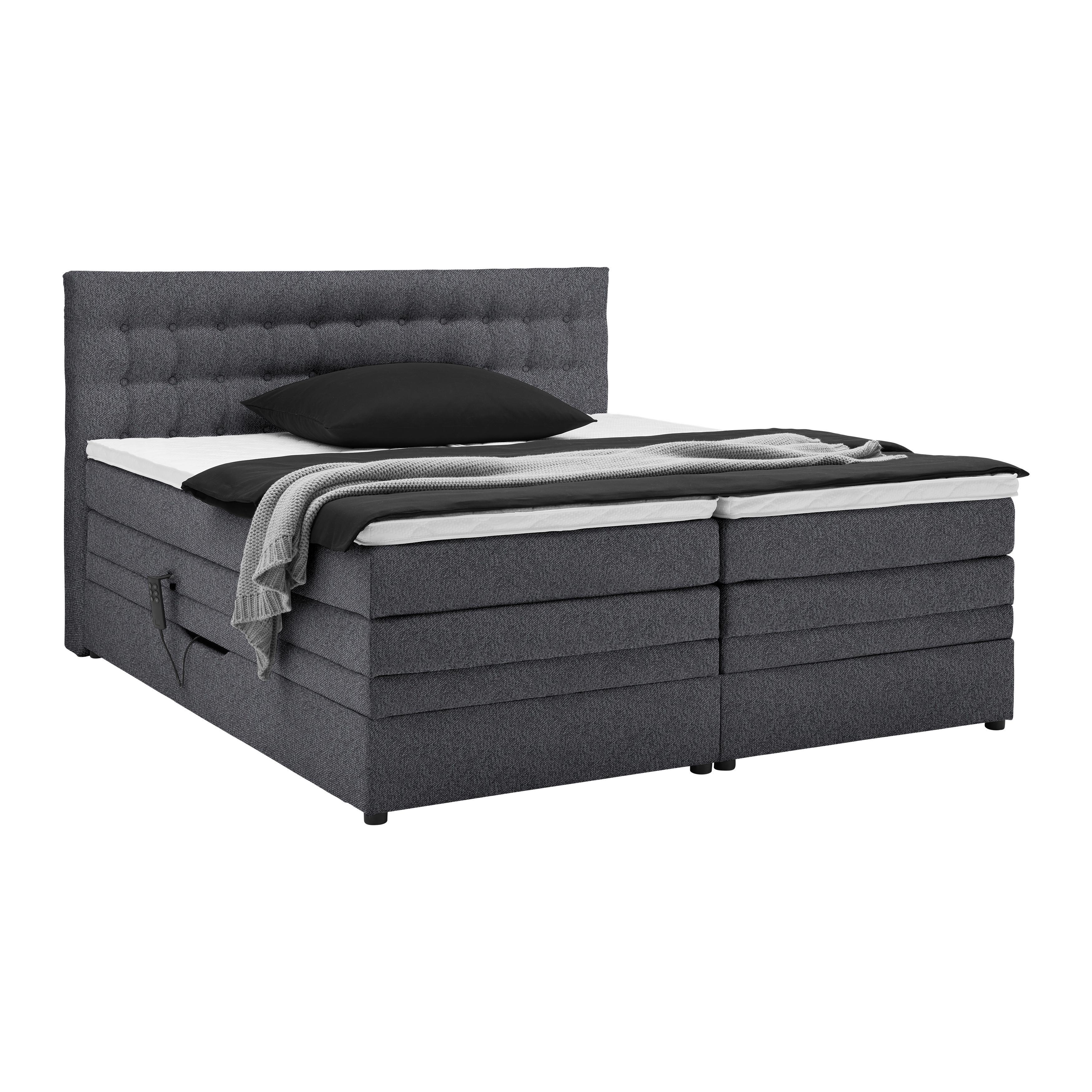 Boxspringbett Luzern Anthrazit ca. 180x200cm - Anthrazit/Schwarz, KONVENTIONELL, Kunststoff/Textil (180/200cm) - Premium Living