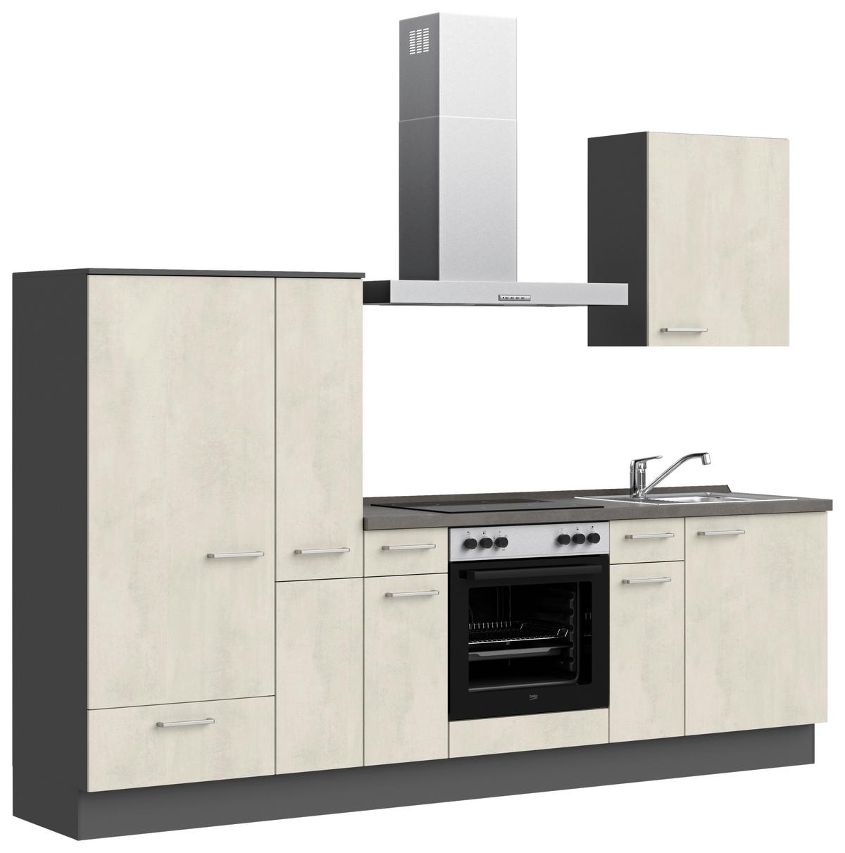 Küchenblock Riva Low m. Geräten Weiß - Schieferfarben/Edelstahlfarben, MODERN, Holzwerkstoff/Metall (270cm) - Nobilia
