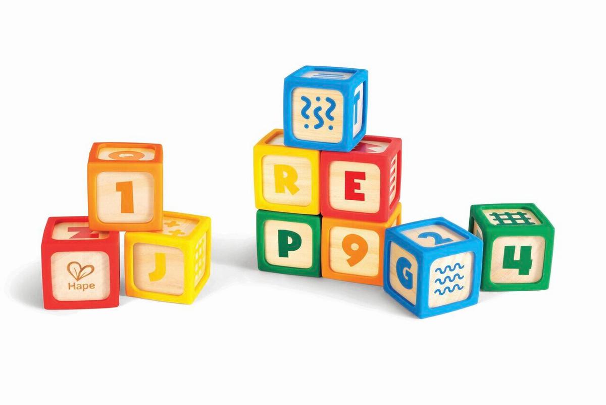 Építőkockák Hape - sárga/világoskék, Basics, műanyag/fa (21/5,5/18cm) - Hape
