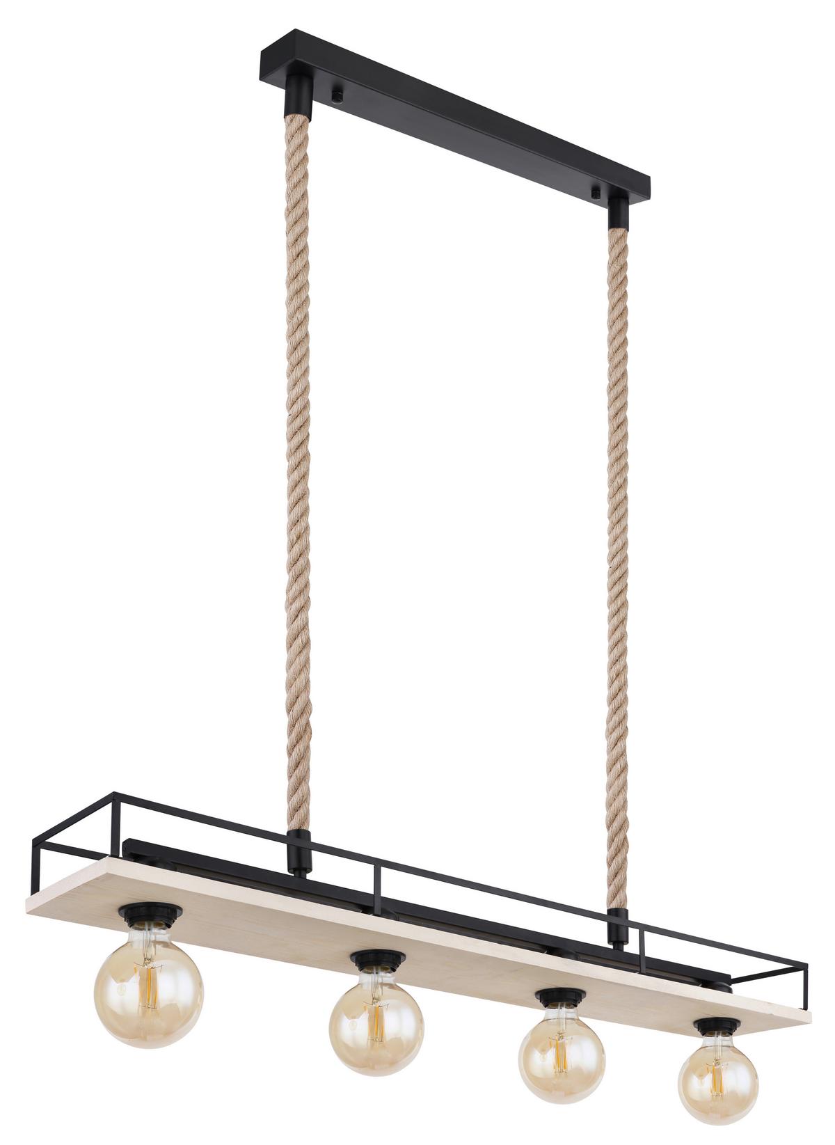 Hängeleuchte 15458-4H in Braun/Schwarz max. 60 Watt - Schwarz/Braun, Basics, Naturmaterialien/Holz (95/15/120cm) - Globo