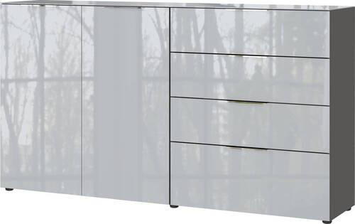 Sideboard Oakland in Grau/Graphitfarben - Chromfarben/Silberfarben, MODERN, Glas/Holzwerkstoff (184/102/42cm) - Premium Living