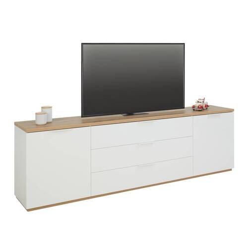 Tv-elem Wide - Artisan tölgy/magasfényű fehér, Modern, faalapú anyag/fém (240/75/40cm) - Mömax