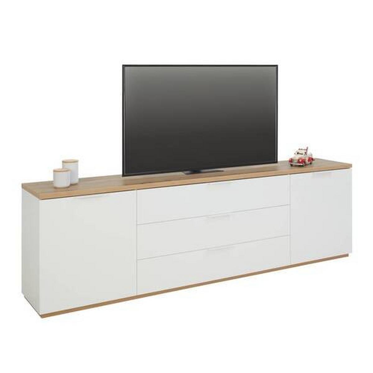 Tv-element Wide, Bela, Barva Hrasta - bela/visoki sijaj, Moderno, kovina/leseni material (240/75/40cm) - Mömax