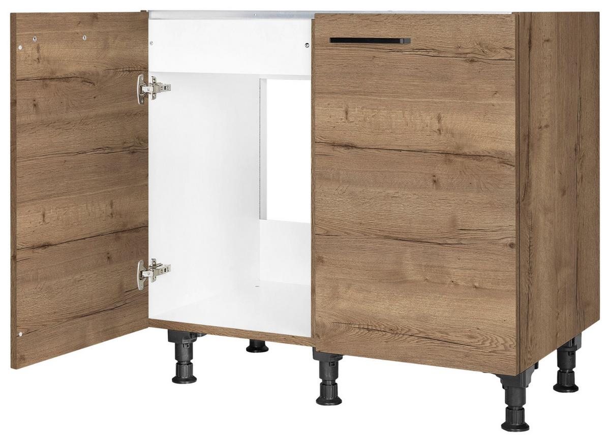 Spülenunterschrank Structura Eiche dunkel - Eiche dunkel/Schwarz, MODERN, Holzwerkstoff/Metall (90/87/56cm) - Nobilia