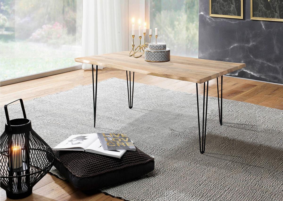 Esstisch Magnus Naturfarben/Schwarz - Schwarz/Naturfarben, Natur, Holz/Metall (120/80/76cm) - Zandiara