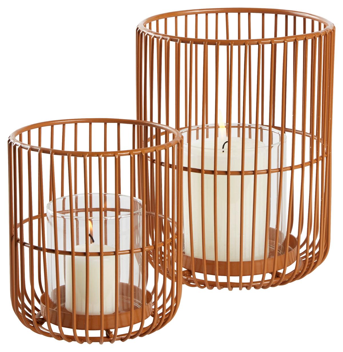 Suport de lumânare antivânt CINDY I -PAZ- - maro, Basics, sticlă/metal (12/14cm) - Modern Living
