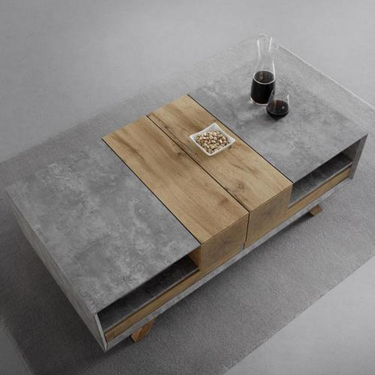 Couchtisch CASPER grau Betonoptik, eichefarben - Eichefarben/Grau, Modern, Holz (120/60/42cm) - Bessagi Home