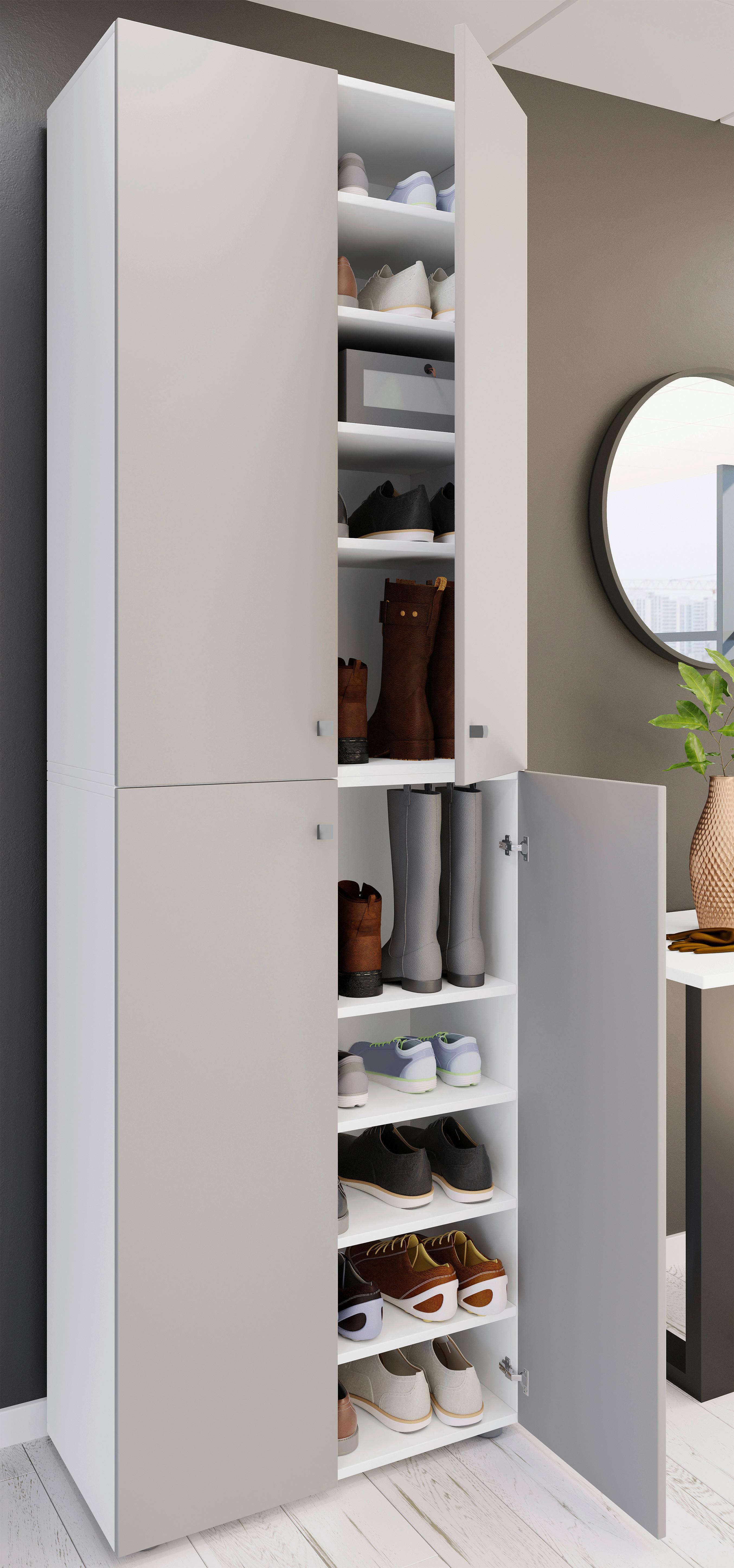 Schuhschrank LONA Grau/Weiß ca. 70x220x40 cm - Silberfarben/Schwarz, Design, Holzwerkstoff/Kunststoff (70/220/40cm) - MID.YOU