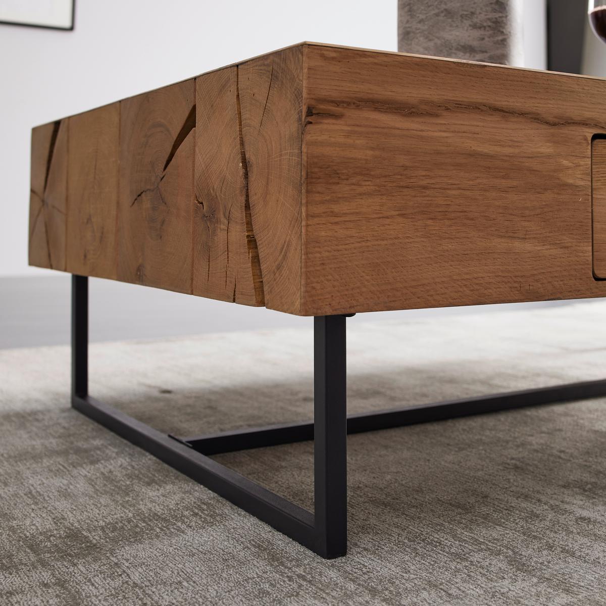 Couchtisch "Davide", ca. 130x80 cm, aus Eiche, massiv - Eichefarben/Schwarz, MODERN, Holz/Metall (130/40/80cm) - Bessagi Home