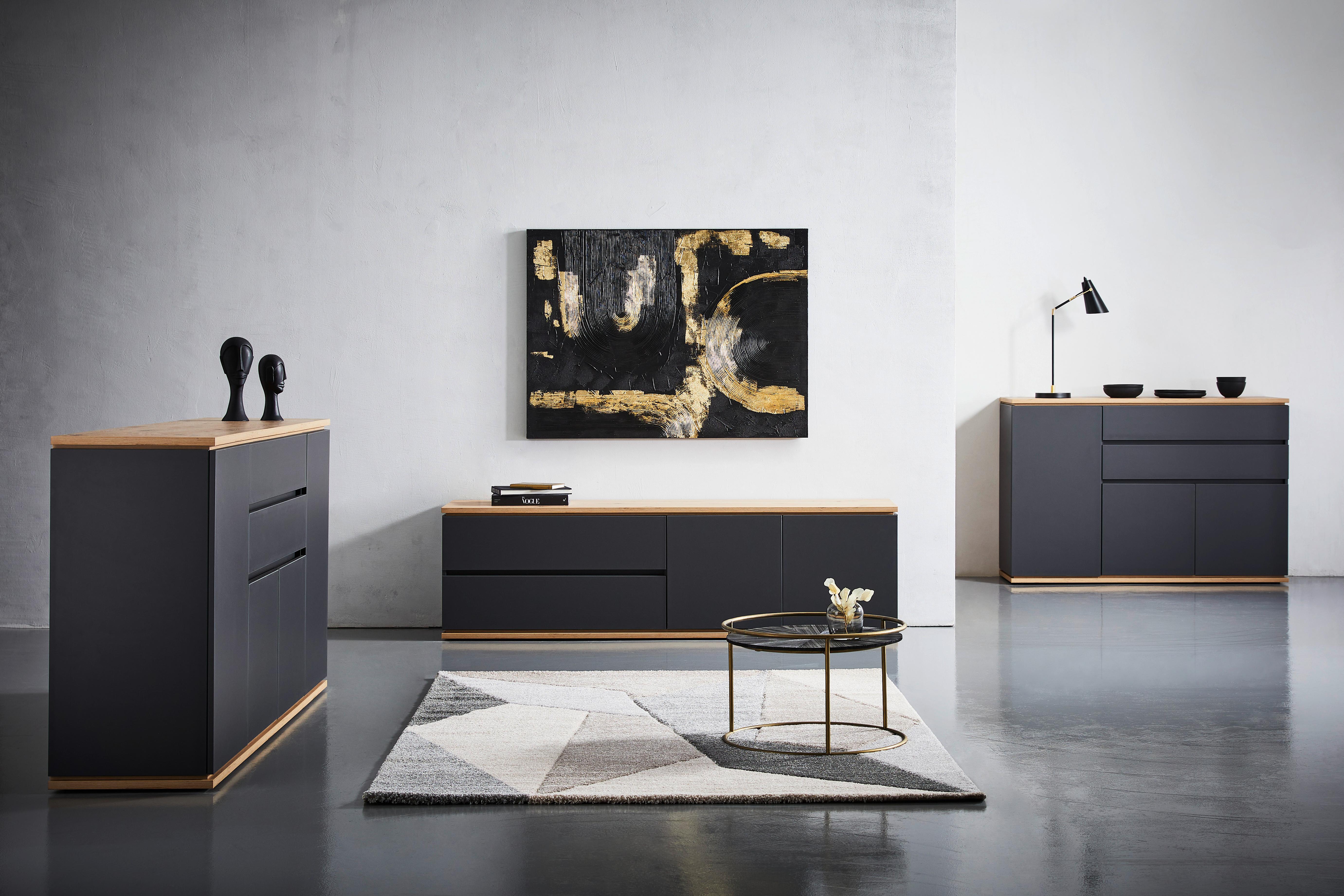 KOMODA SZEROKA YAMAEL - czarny/kolor grafitowy, Modern, materiał drewnopochodny/tworzywo sztuczne (139/93/42cm) - Xora