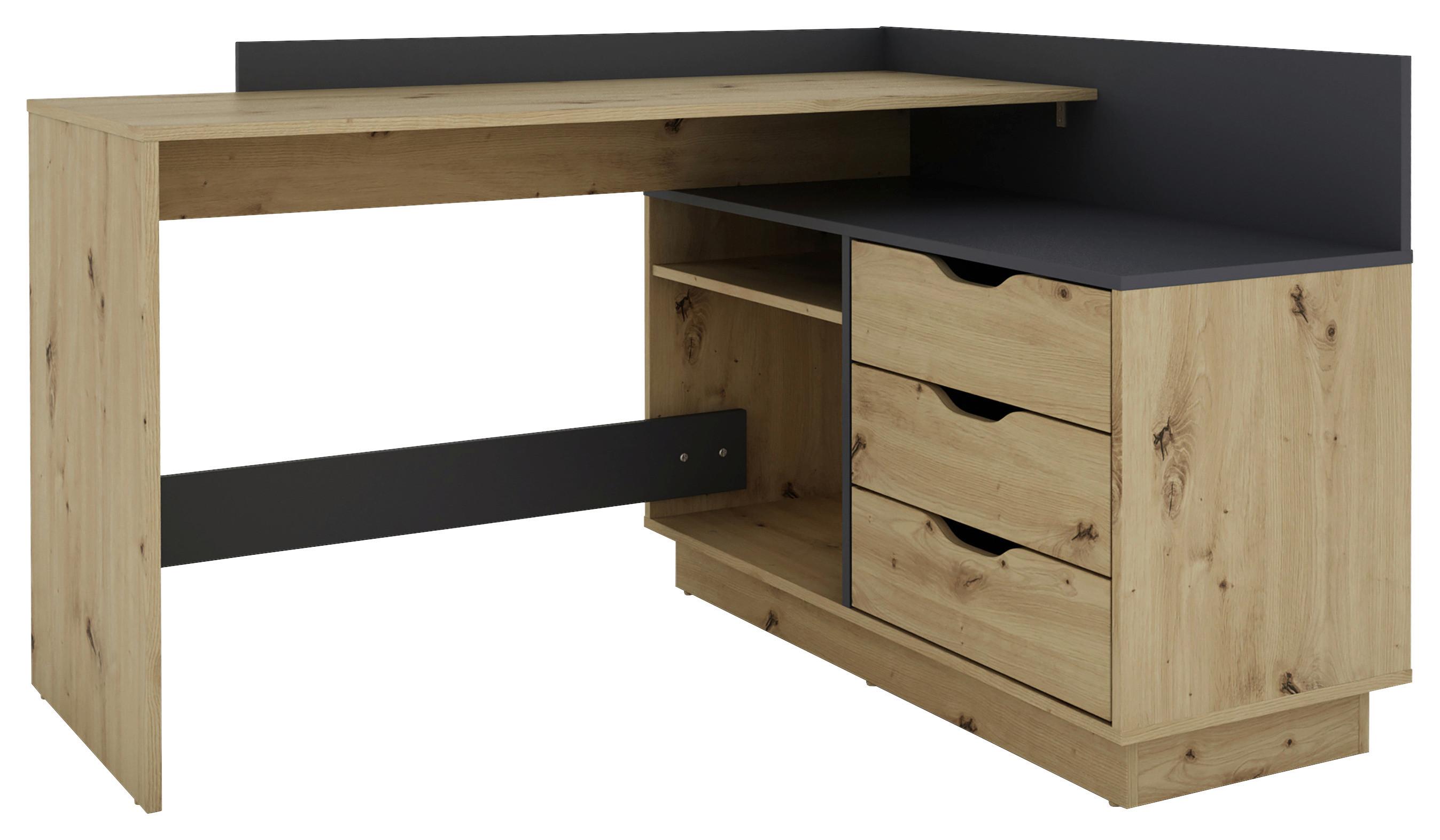 Eckschreibtisch Belfast Anthrazit/Eiche Artisan - Anthrazit/Eiche Artisan, LIFESTYLE, Holzwerkstoff (129/105/84cm) - MID.YOU