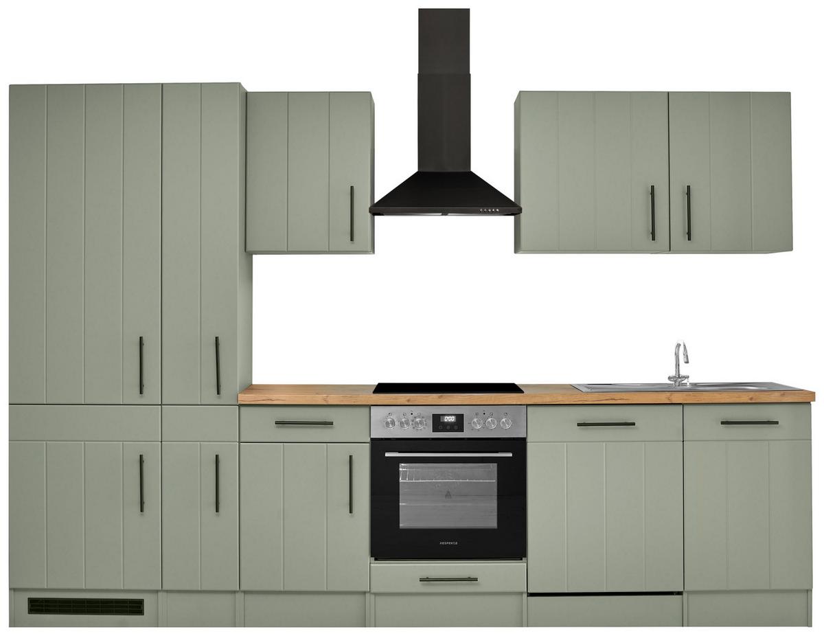 Küchenblock Anton m. Geräte Wildeiche/Schilfgrün - Schilfgrün/Wildeiche, Trend, Holzwerkstoff/Metall (310cm) - Respekta