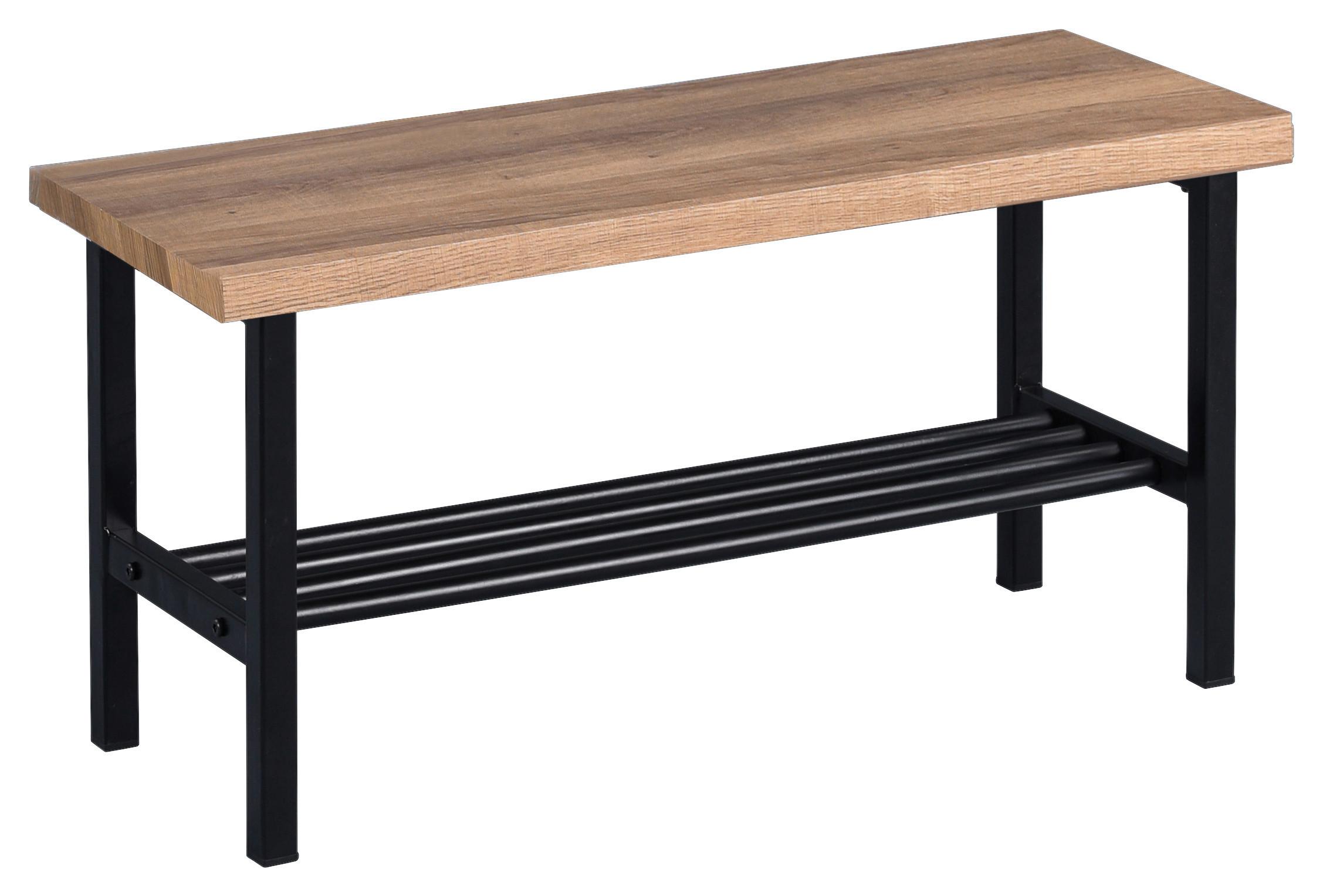 SIEDZISKO DO PRZEDPOKOJU LENZ - kolor dębowy/czarny, Basics, materiał drewnopochodny/metal (80/41/30cm)