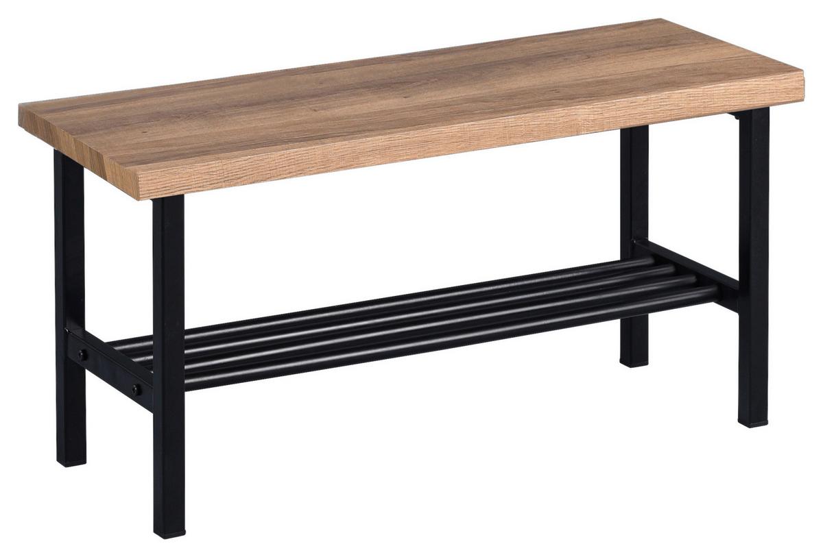 SIEDZISKO DO PRZEDPOKOJU LENZ - kolor dębowy/czarny, Basics, materiał drewnopochodny/metal (80/41/30cm)