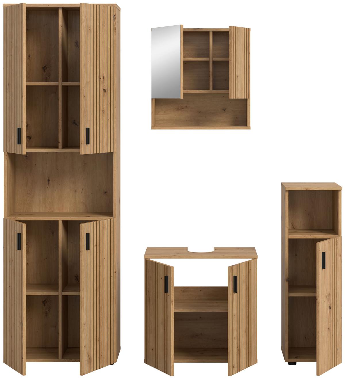 Kopalnica Mone, Barva Hrasta, 4-Delna - črna/hrast artisan, Basics, umetna masa/leseni material (150cm) - MID.YOU