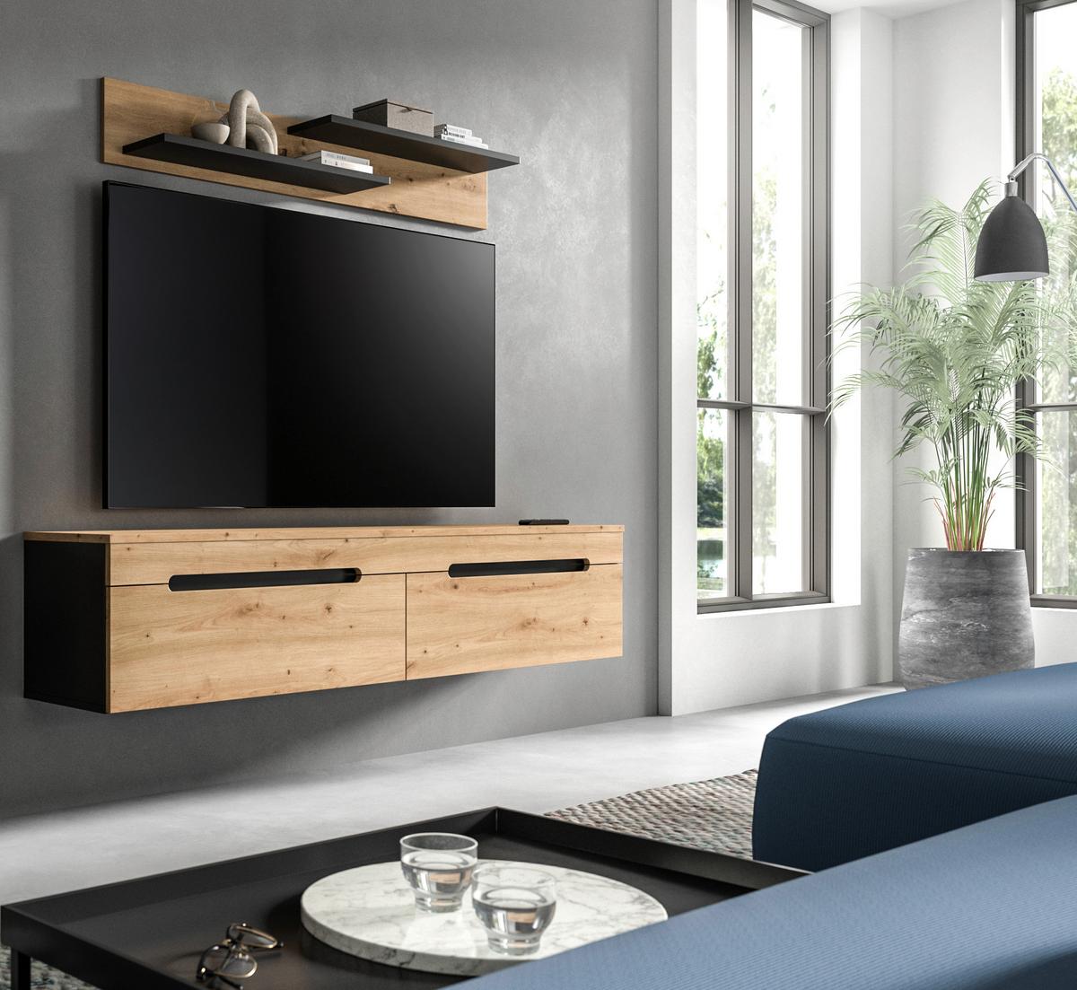 Dnevni Regal Canu, Siva, Barva Hrasta, 2-Delni - črna/hrast artisan, Design, umetna masa/leseni material (170/38/33cm) - Livetastic