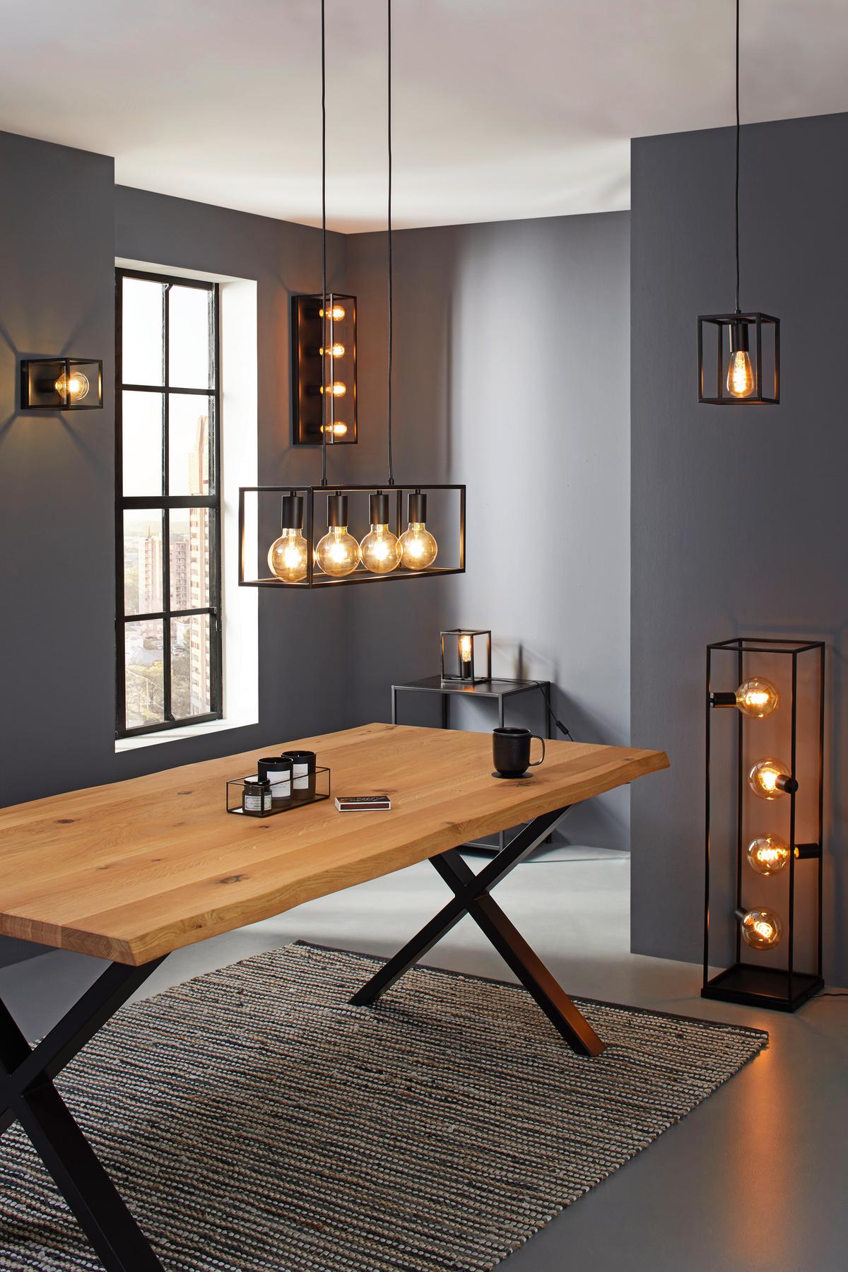 lampadaire Qaudri max. 40 Watt - noir, Konventionell, métal (27/26/130cm) - Modern Living