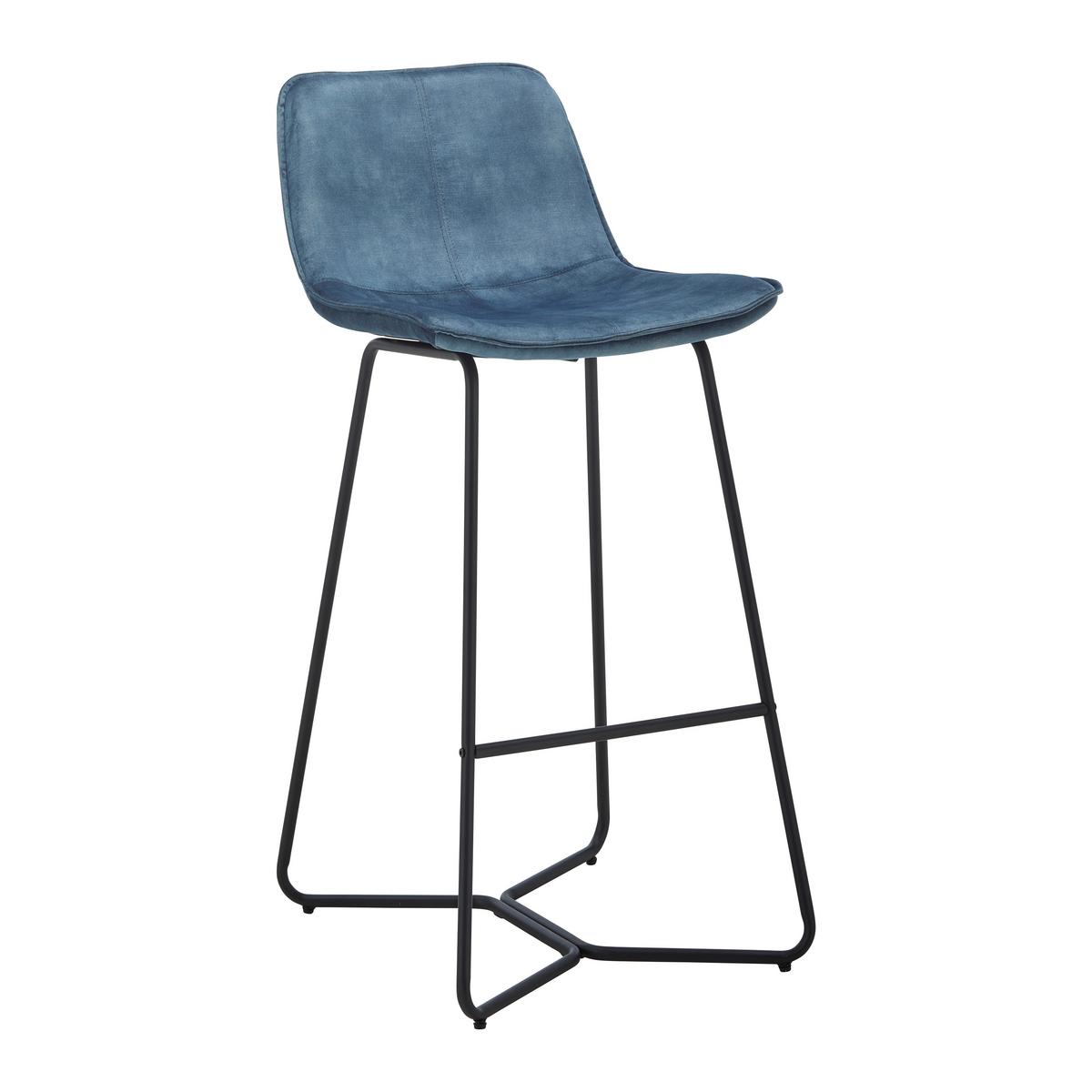 Barhocker Nery Blau Samt Gepolstert - Blau/Schwarz, MODERN, Holz/Textil (48/103,2/57cm) - Bessagi Home