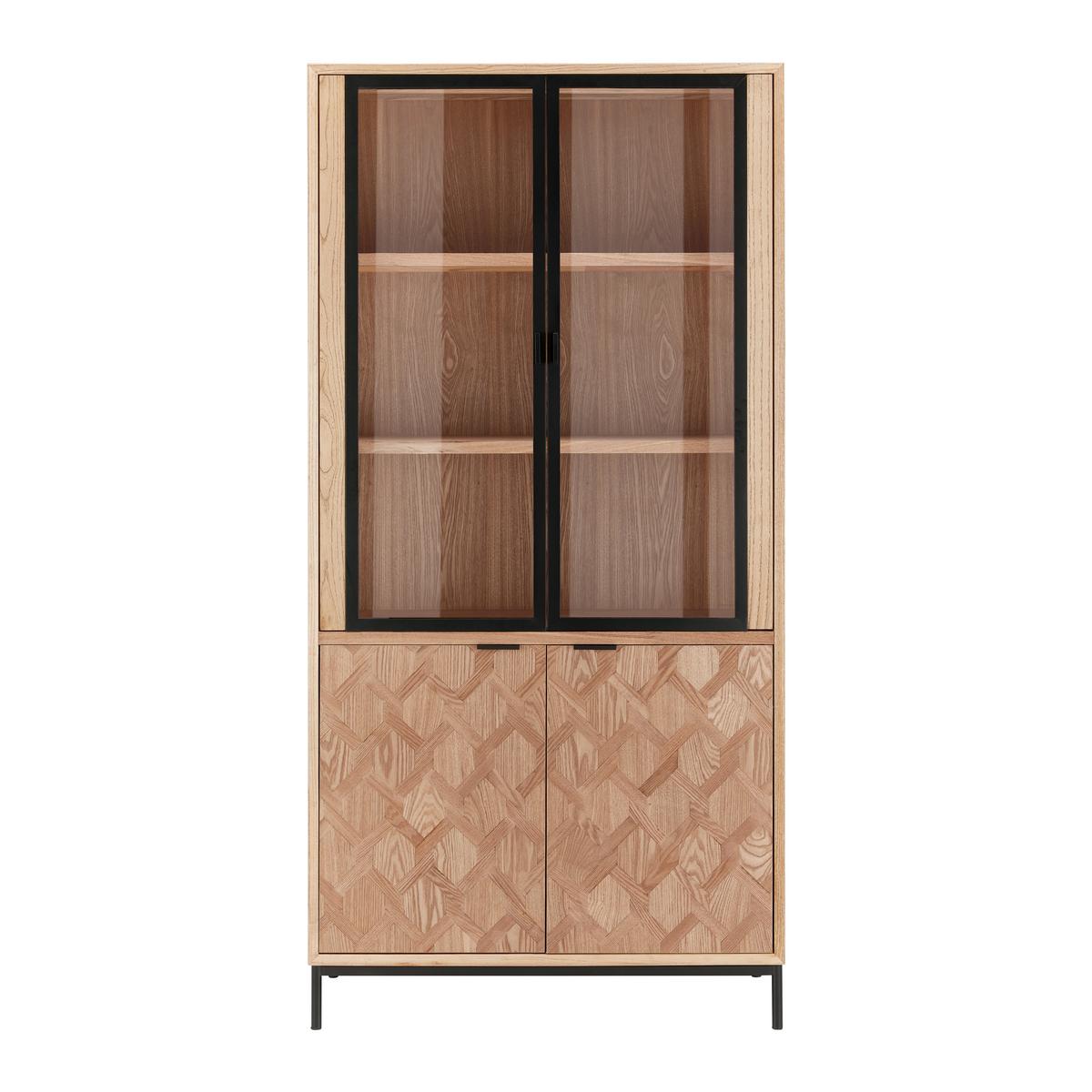 Vitrine Milano Esche furniert Schwarz ca. 90x186 cm - Eschefarben/Schwarz, MODERN, Glas/Holz (90/186/40cm) - Bessagi Home