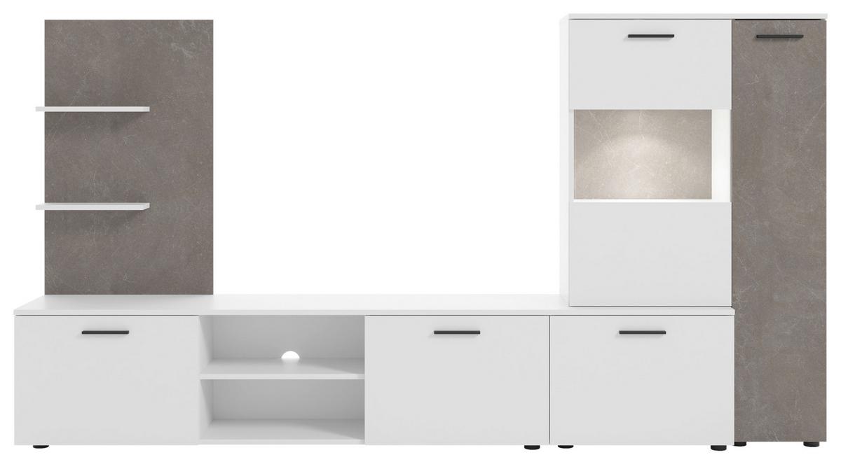 Wohnwand Malente Weiß/Dunkelgrau - Dunkelgrau/Schwarz, MODERN, Glas/Holzwerkstoff (250/135/38cm) - Based