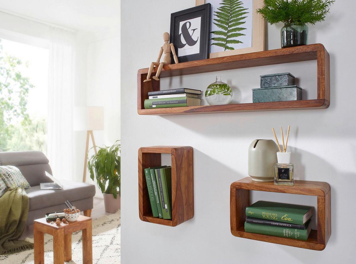 Wandregal ''Boha'', Sheeshamfarben - Sheeshamfarben, MODERN, Holz (80/20/15cm) - MID.YOU