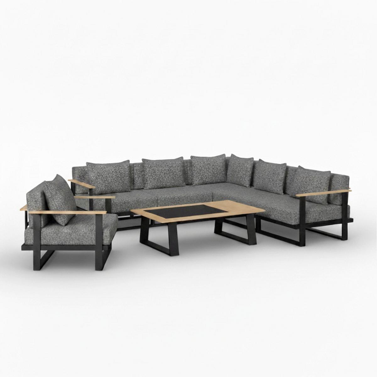 Loungegarnitur Fabrizia Grau Outdoorstoff/Metall/Holz - Grau, MODERN, Holz/Textil - Bessagi Garden