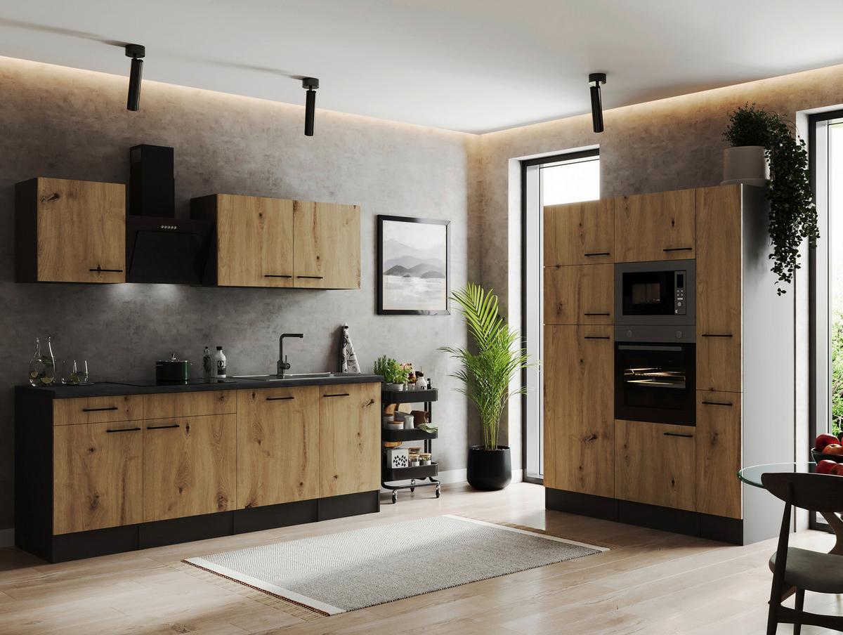 Kuhinjski Blok Z Aparati Oliver, 370cm - črna/siva, Design, kovina/leseni material (370cm) - Respekta