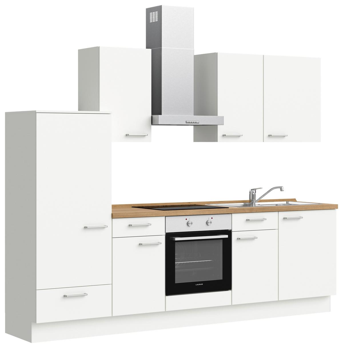 Küchenblock Touch Low m. Geräten Weiß - Edelstahlfarben/Eichefarben, MODERN, Holzwerkstoff/Metall (270cm) - Nobilia