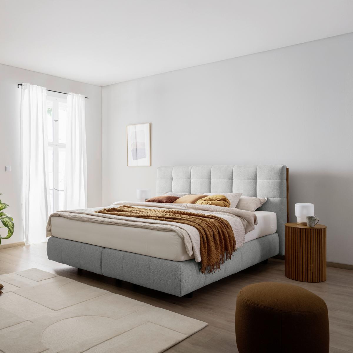 Boxspringbett Lavenito Grau ca. 200x200cm - Schwarz/Grau, KONVENTIONELL, Textil (200/200cm) - Premium Living