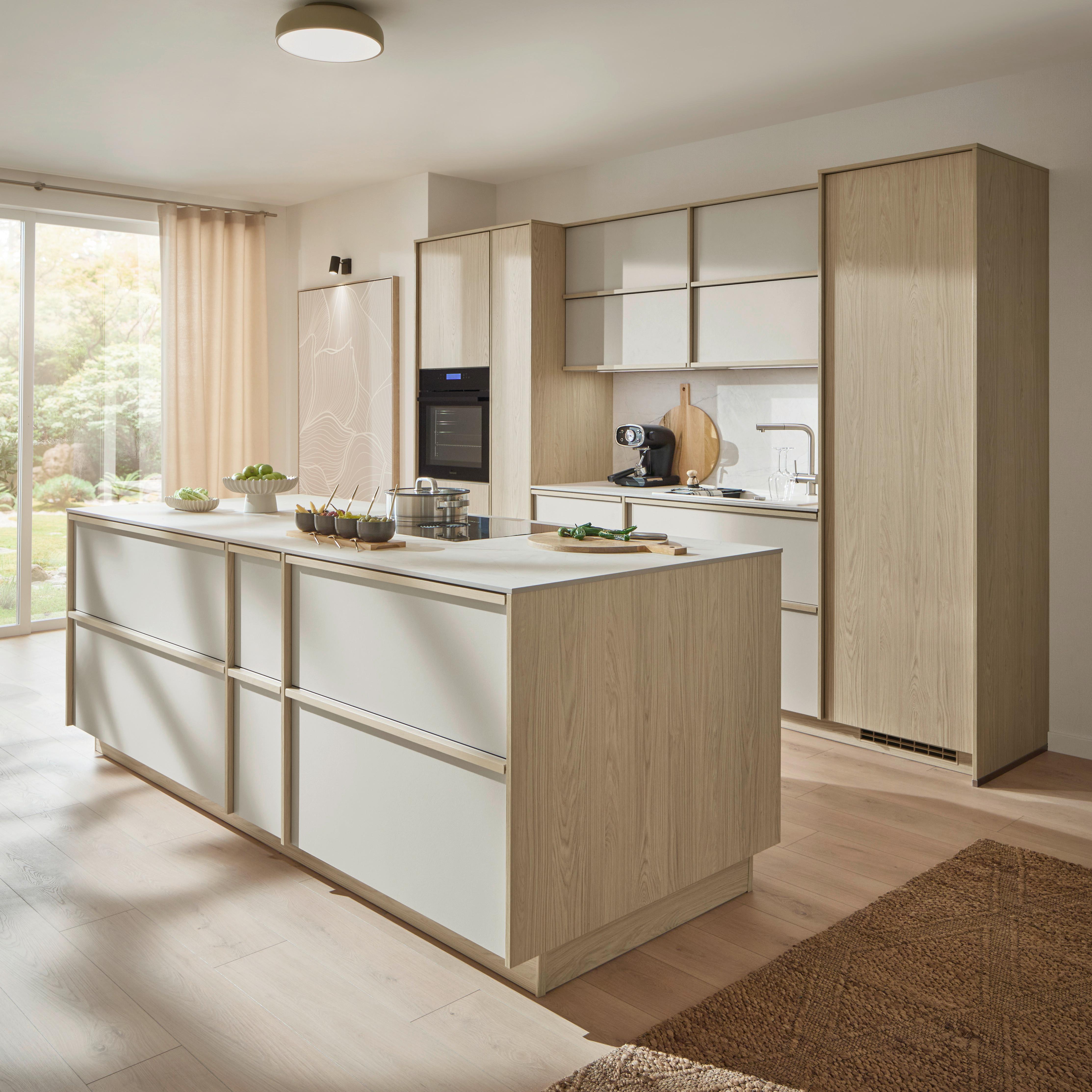 Einbauküche Look/Structura o. Geräte Sand/Eiche - Sandfarben/Eichefarben, MODERN, Holz/Holzwerkstoff (320/247cm) - Nobilia