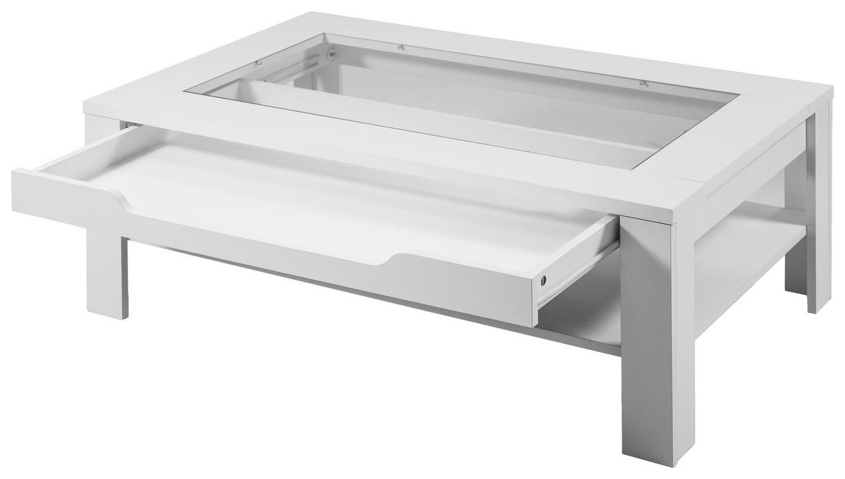 Couchtisch mit Glasplatte, Lade und Ablage Ralph, Weiß - Weiß, MODERN, Glas/Holzwerkstoff (110/43/67cm) - MID.YOU