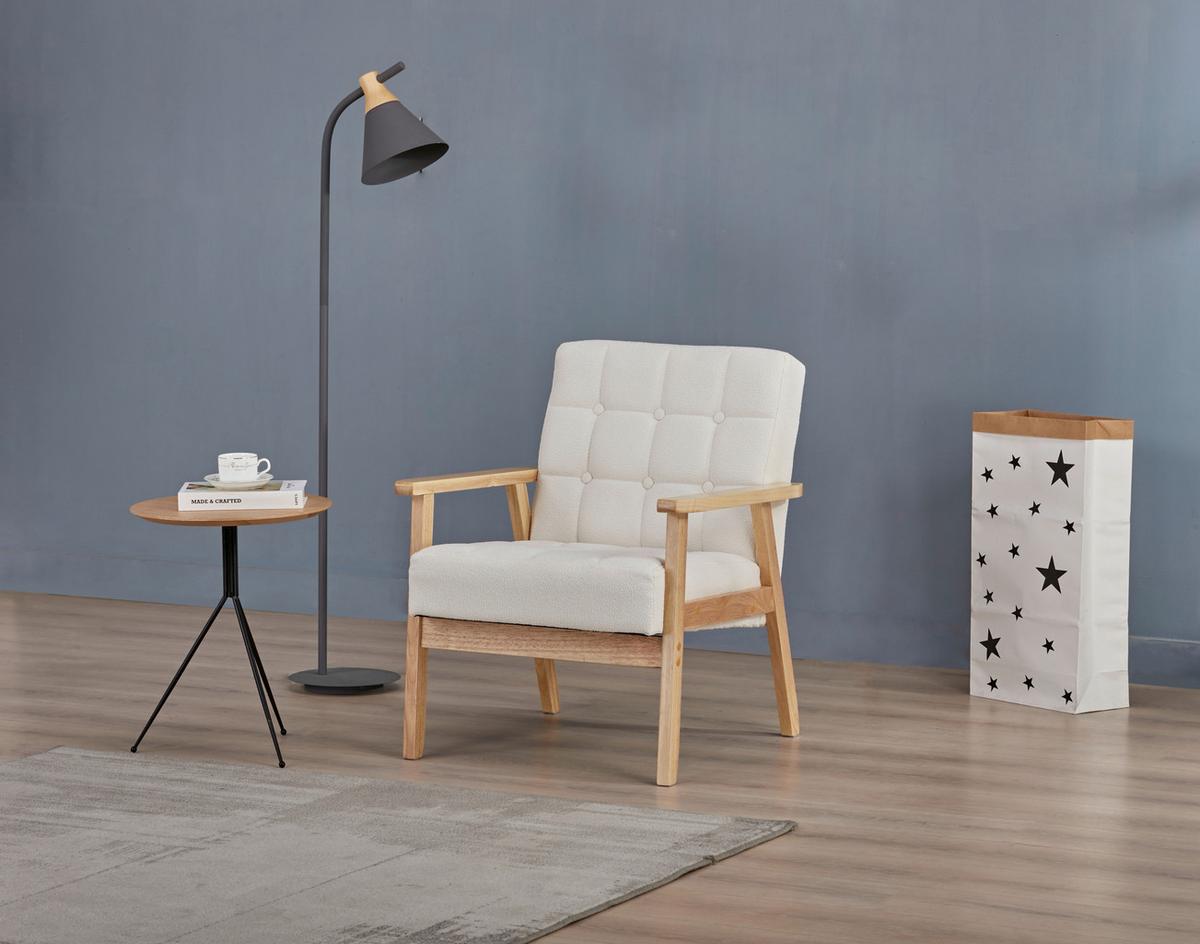 FOTEL NOELLE - kolor naturalny/biały, Trend, tkanina/drewno (64/77,5/67cm) - P & B